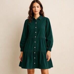 green emerald velvet dress Koulis Mini Shirtdress in Green Corduroy Cypress